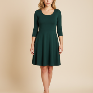 Rochie usor in clos cu mâneci trei sferturi din lână merinos 250gsm