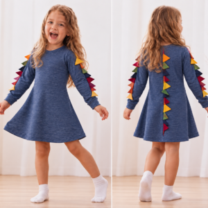Rochie dino din lana merinos pentru copii din lana merinos albastru denim