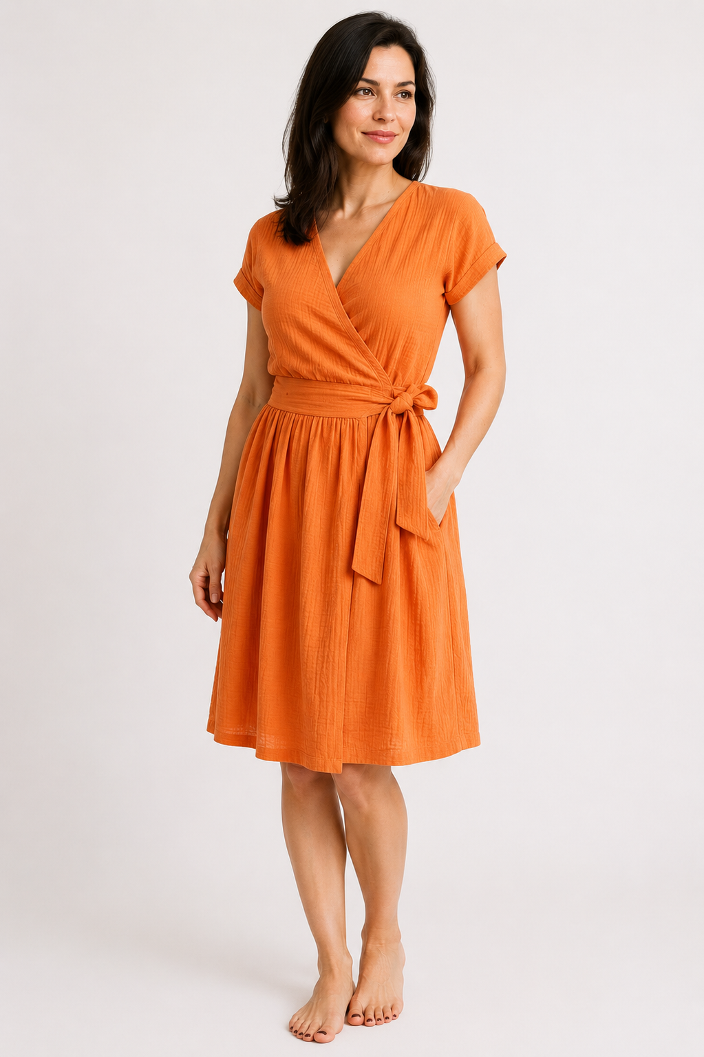 Rochie petrecuta din muselina portocalie ROchie lejera din muselina, bumbac organic