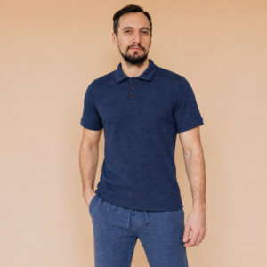 Tricou barbati cu guler polo din lana merinos culoare navy