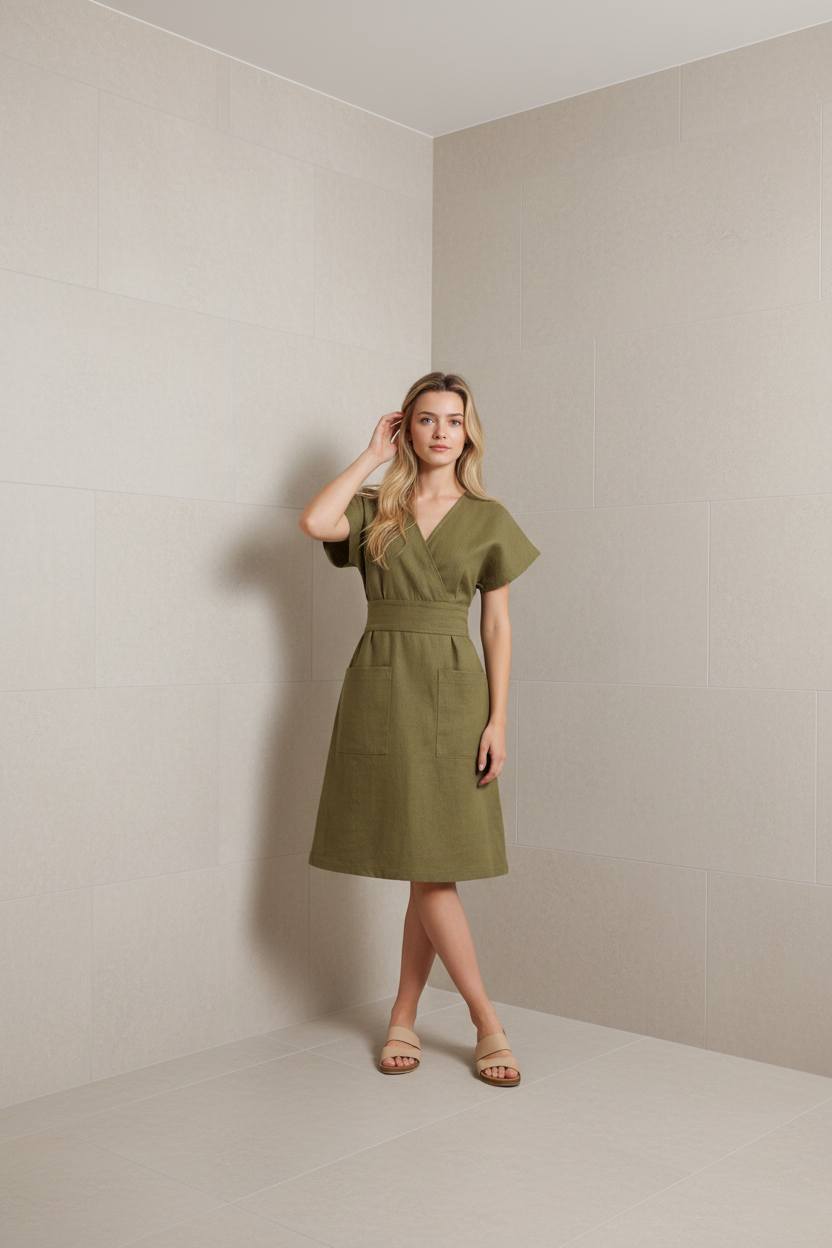 rochie anne din in verde avocado