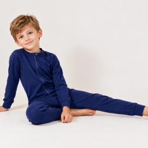 Salopeta lunga din tencel cu fermoar pentru copii din tencel bleumarin