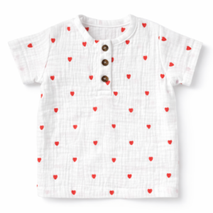 Tricou copii din muselină organică cu nasturi