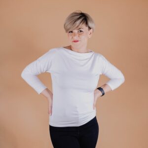 Bluză femei din tencel extrafin cu guler bărcuță rulat