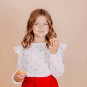Bluză copii din muselină organică cu volănașe la umeri