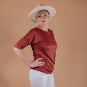 Bluză cu mânecă până la cot din in tricotat pentru femei