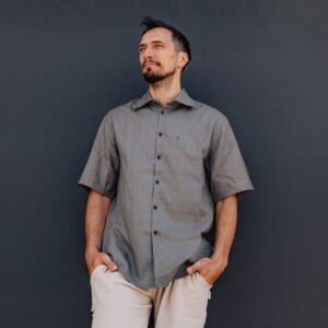 Cămașă cu mânecă scurtă din in țesut pentru bărbați