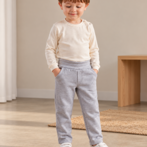 Pantaloni casual baieti din lana merinos 250 gri deschis
