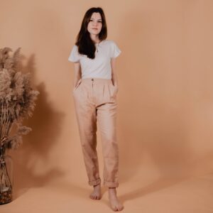 Pantaloni femei din in țesut - model tigaretă elegant