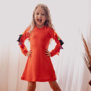 Rochie fetiță din lână merinos model Dino cu țepi multicolori