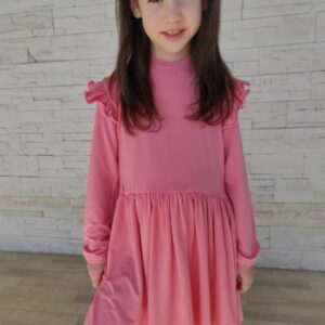 Rochie copii din Tencel cu volane pe umeri și mânecă lungă