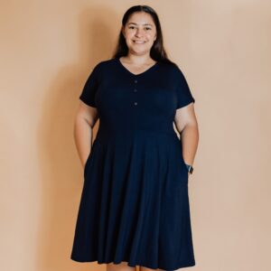 Rochie damă semicloș din Tencel cu buzunare