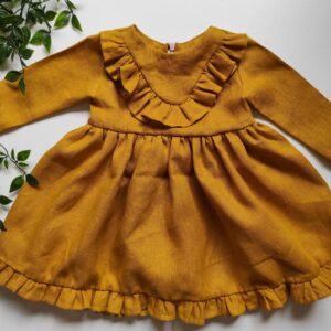 Rochie copii din in natural – cu volănașe