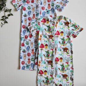 Salopetă copii din bumbac organic - cu mâneci scurte