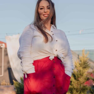 Cămașă din in pentru femei cu epoleți și mânecă lungă