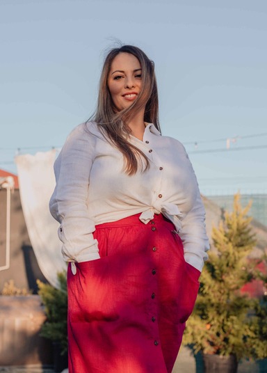 Cămașă din in pentru femei cu epoleți și mânecă lungă Cămașă din in pentru femei cu epoleți și mânecă lungă