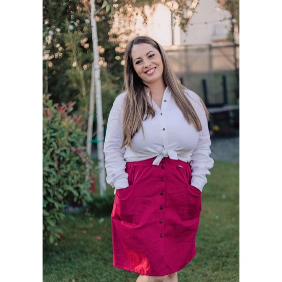 fusta femei din in cu nasturi fucsia