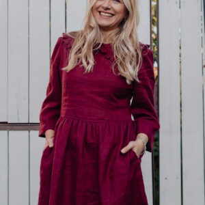 Rochie elegantă din in pentru femei cu mânecă trei sferturi