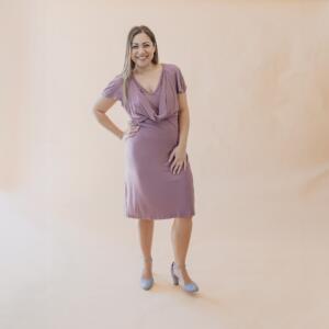 Rochie Adela cu guler drapat - din tencel pentru femei