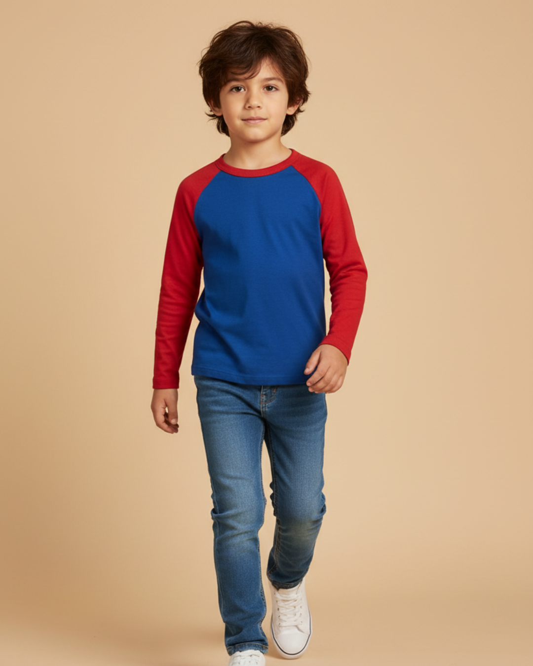 bluza raglan merino denim si rosu