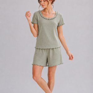 Compleu damă cu pantaloni scurți și tricou din bumbac organic Pointelle Melissas