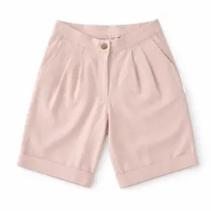 Pantaloni scurți eleganți damă din in țesut natural roz pudrat Melissas