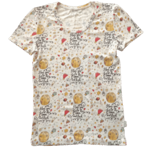 Tricou damă din mătase 70% și lână merinos 30% Melissas 180gsm cu imprimeu, material natural premium