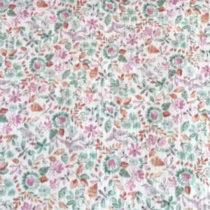 Material muselină organică floral turcoaz Melissas cu imprimeu delicat de flori