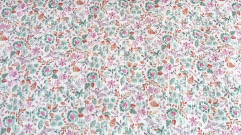 material-muselina-floral-turcoaz-melissas Material muselină organică floral turcoaz Melissas cu imprimeu delicat de flori