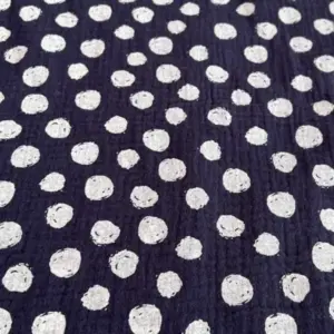 Material muselină organică navy cu buline mari albe Melissas