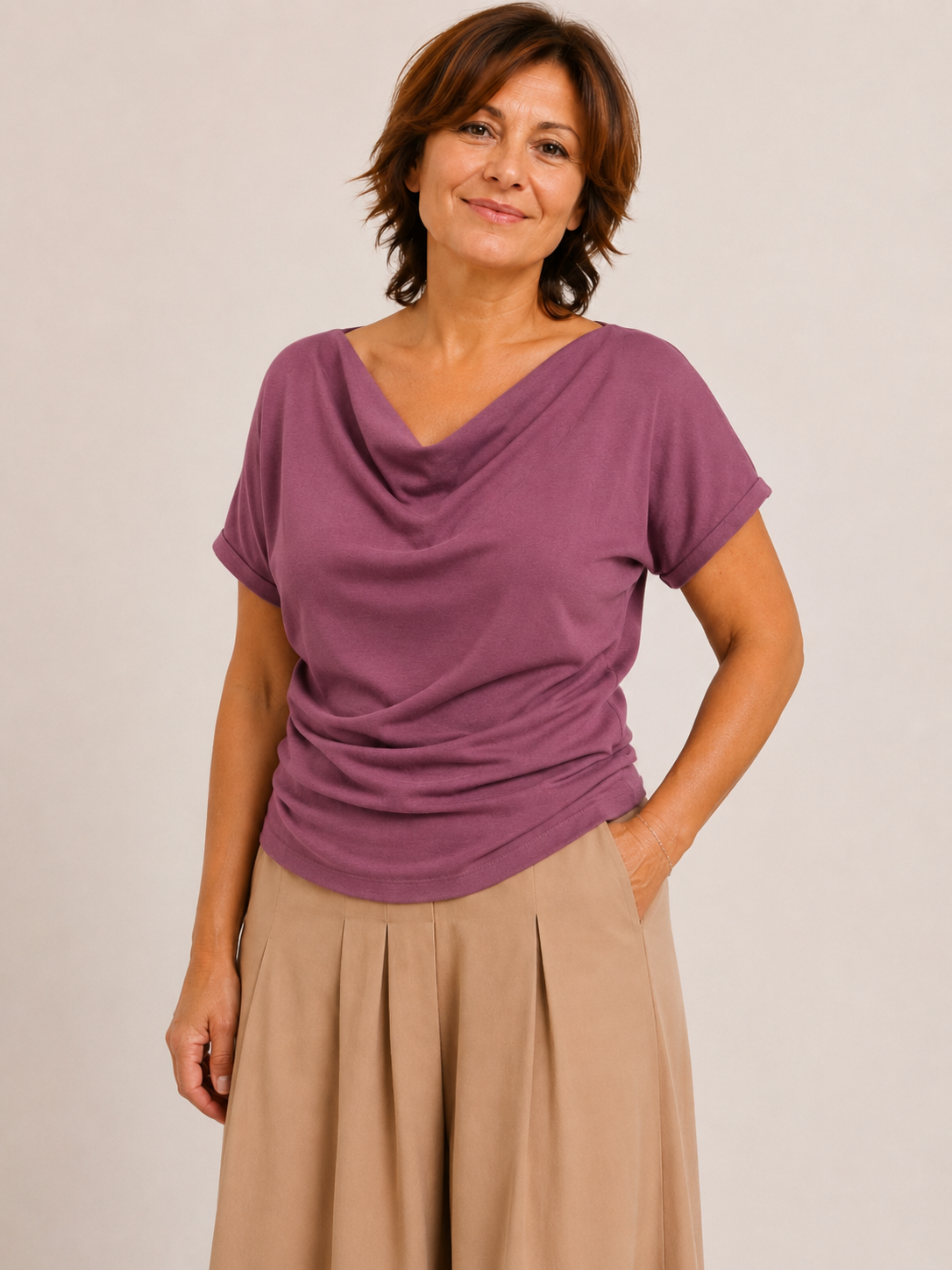 tricou din tencel cu decolteu drapat lavanda