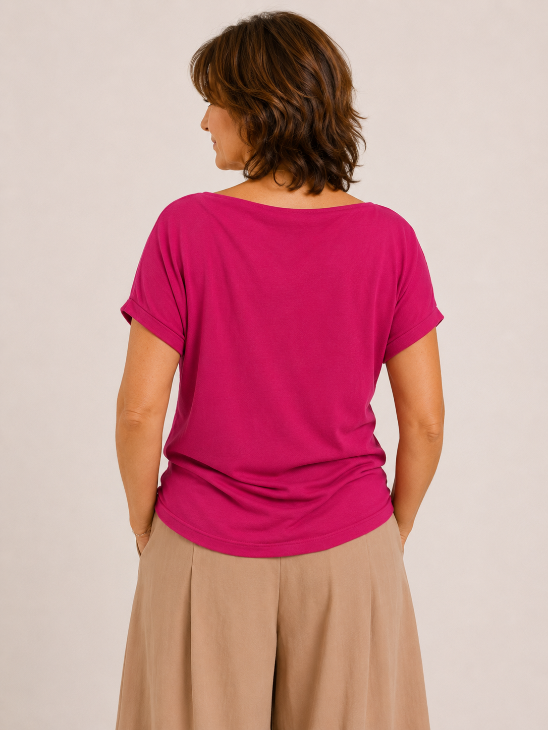 tricou din tencel cu guler drapat pentru femei culoare fucsia