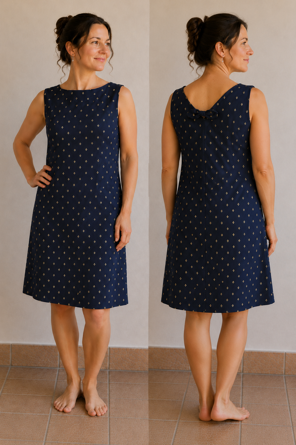 Rochie din bumbac decolteu barcuta la spate in v