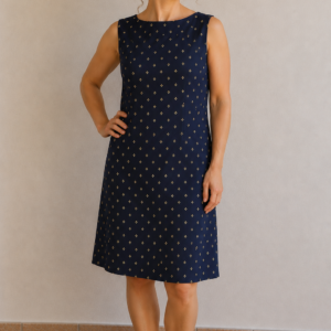 Rochie cu decolteu barcuta din bumbac organic cu buline aurii