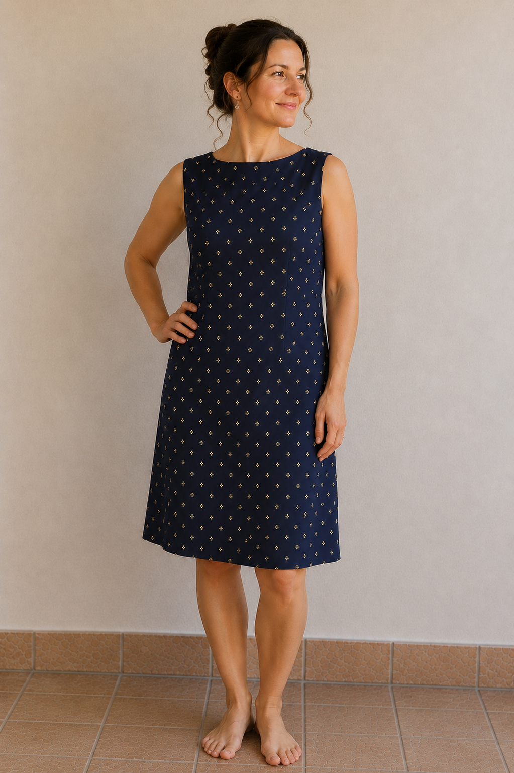 Rochie din bumbac organic cu decolteu barcuta si in spate cu V