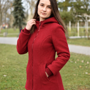 Jacheta dama din lana fiarta bucle rosu captusita cu merinos