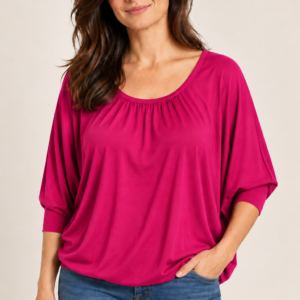 Bluză damă din Tencel fucsia cu mâneci 3/4