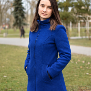 Jacheta dama din lana fiarta bucle, albastru cobalt